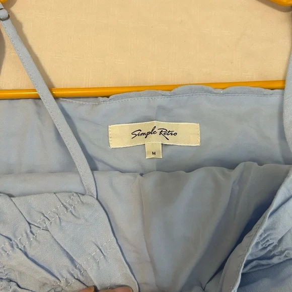 🩵EUC Simple Retro Light Blue Smocked Maxi Dress with Bow Detail size M Vintage - Picture 9 of 15